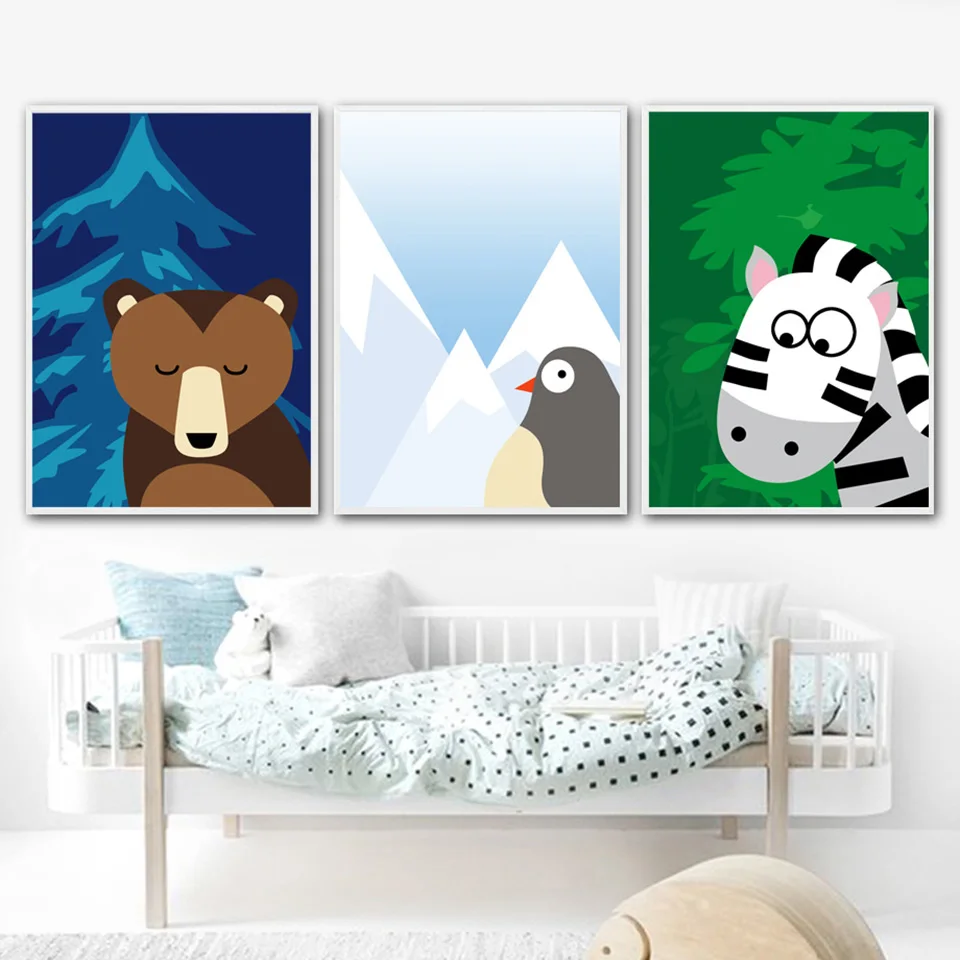 Cartoon-Bear-Zebra-Penguin-Fox-Bird-Wall-Art-Canvas-Painting-Nordic-Posters-And-Prints-Animals-Wall