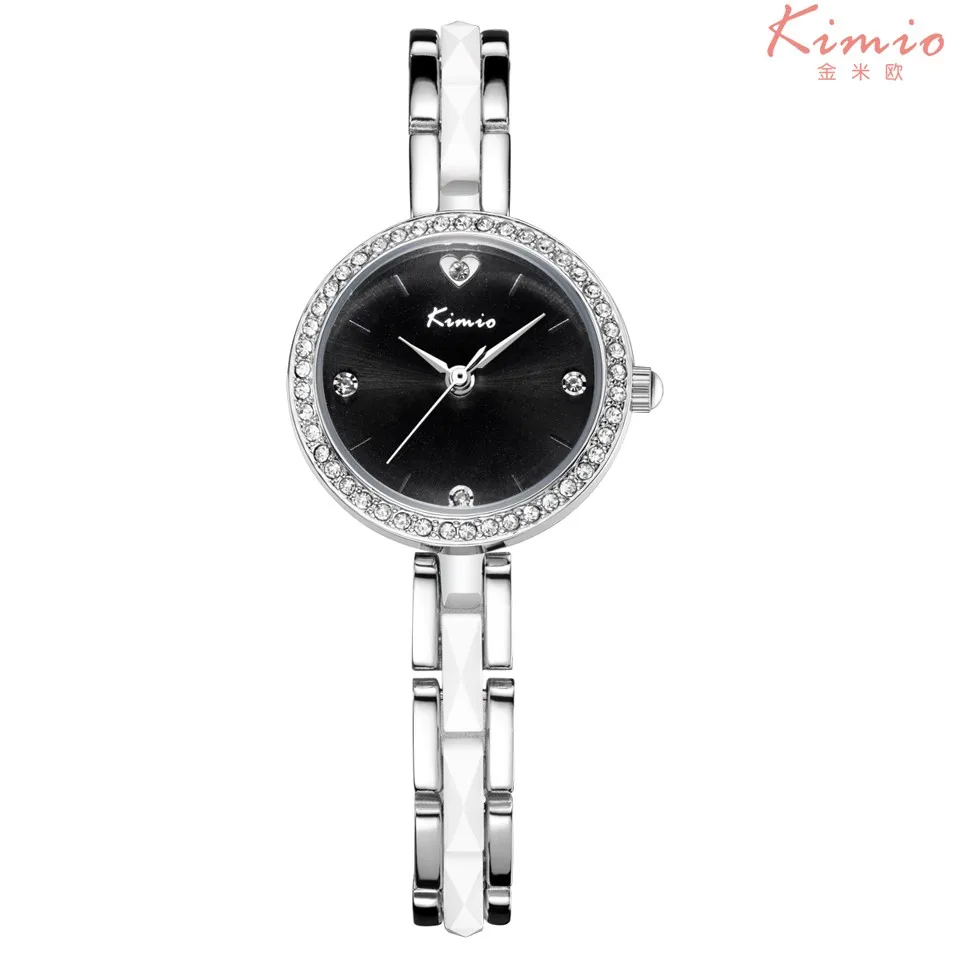 

KIMIO Women Watches Top Brand Stainless Steel Imitation Ceramic Strap Quartz Watch Love Heart Rhinestone Bracelet Watch Horloge