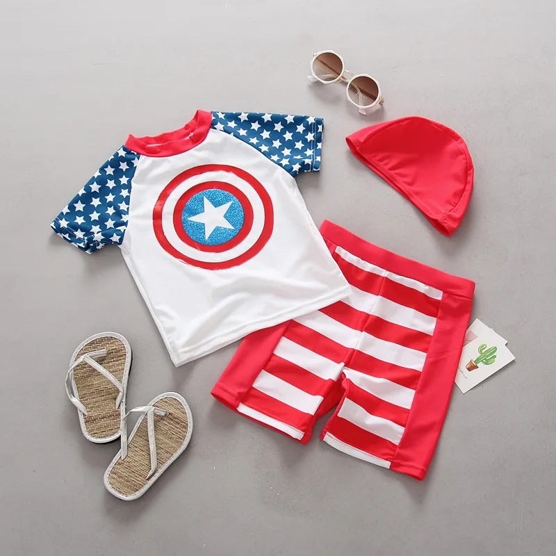 

Captain America Swimsuit Kids Short-sleeved Sun Protection Anti-uv Boy Baby Swimsuit Boys Bathing Suit Two Pieces Suit