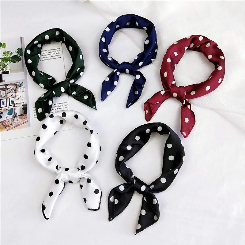 

Women Spring Summer Retro Square Scarf Decoration Wild Casual Lattice 50*50Cm Satin Plain Small Neckerchief Headdress Hair Tie