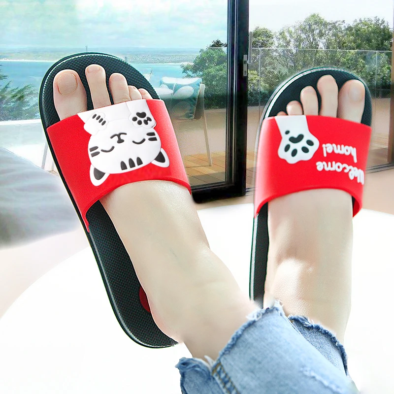 

Summer Women Slippers Cartoon Cat Beach Slides Home Slippers Platform Sandals Women Shoes Bothe Flip Flops Couples Dropshipping