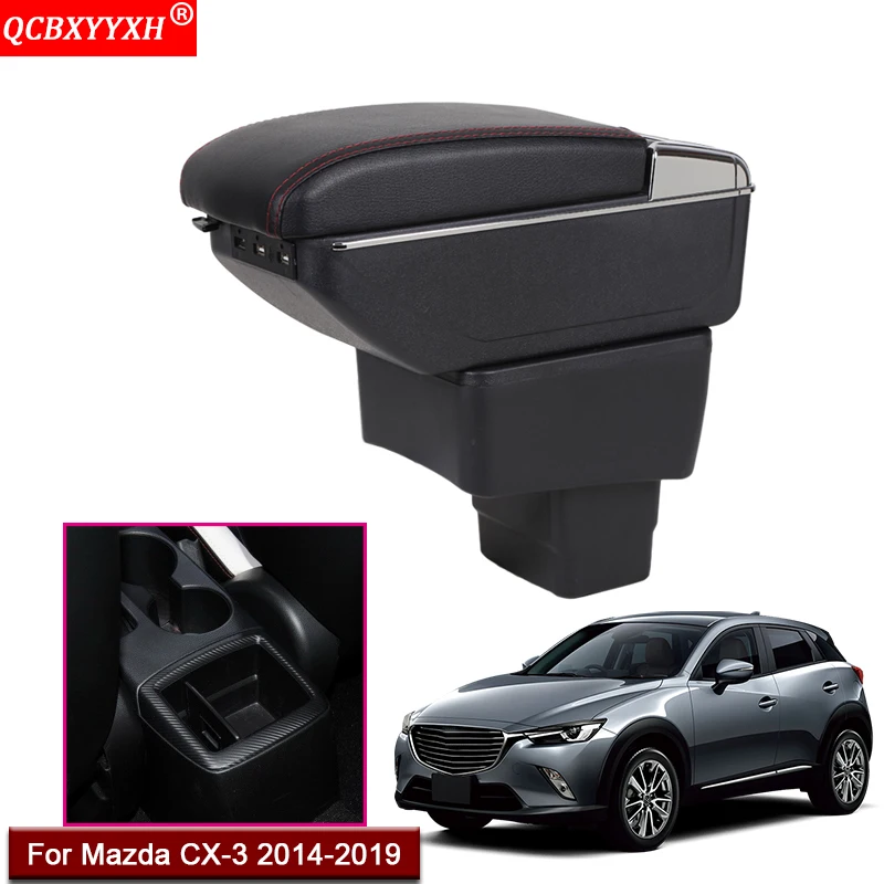 

Car Styling ABS With PU Leather Car Armrest Box Center Console Storage Box Holder Case Auto Accessories For Mazda CX-3 2014-2019