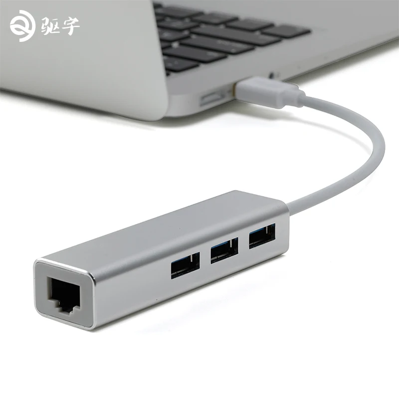 Алюминиевый высокоскоростной 3 порта USB 0 концентратор 10/100/1000 Мбит/с к RJ45 Ethernet