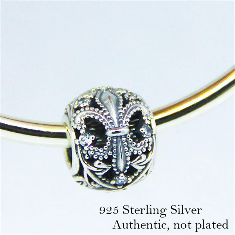 

Openwork Fleur de Lis Beads 100% 925 Sterling Silver Clear Cz Charm for Jewelry Making Fit Bracelets DIY Fine Jewelry PF056