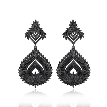 

2020 Lady's Exaggerate Black Gold Silver Color Cubic Zirconia Geometric Big Drop Earring Fashion Evening Party Statement Earring