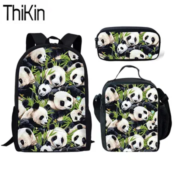

THIKIN Cute Cartoon Panda Printing School Bags for Kids 3pcs School Bag Set Children Shoulder Bookbag Girls School Backpack 2019