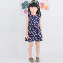 Новинка; модное повседневное милое платье для девочек; разноцветное детское короткое платье с принтом; летнее платье без рукавов с круглым вырезом для девочек