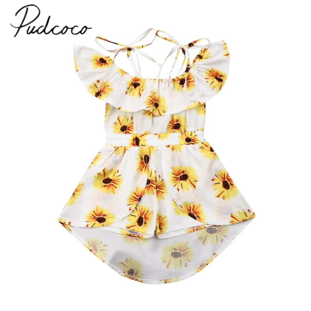 

2019 Baby Summer Clothing Princess Kids Baby Girl Romper Dress Off Shoulder Sunflower Strap Sundress Party Jumpsuit Dress 1-6T