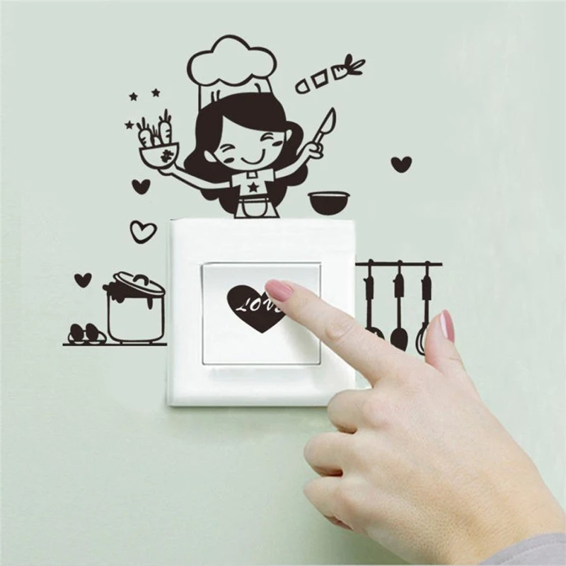 

2018 New Creative Kitchen Light Switch Sticker Cute Cook Vinyl Wall Decal Home Decor hot sale high quality C30426