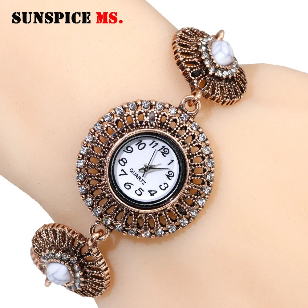 SUNSPICE MS, марокканские винтажные Круглые Наручные часы, браслет с подвесками для женщин, полые металлические цепочки, Турецкий Дизайн, индийские свадебные ювелирные изделия