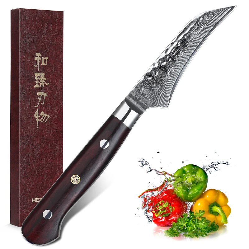 

HEZHEN 3.5 Inch Paring Knife Kitchen Cutlery 67 Layers Damascus Steel Knife Utility Chef Cooking Tool Excellent Dalbergia Handle