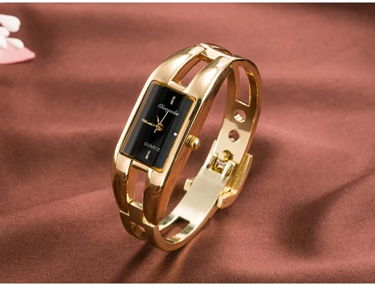 Модные брендовые женские модные роскошные женские золотые часы из нержавеющей стали женские часы кварцевые часы-браслет relogios femininos - Цвет: Черный