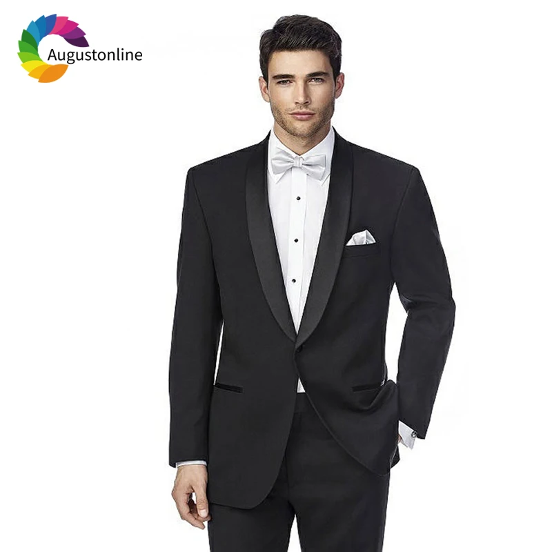 Black Business Prom Men Suits Slim Fit Wedding Tuxedos 2Pieces (Jacket+Pants) Shawl Lapel Coustume Homme Birdegroom Blazer Terno