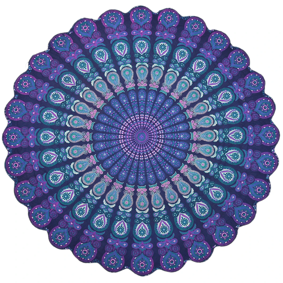 Blue Boho Ethnic Large Round Tapestry Wall Hanging Peacock Mandala Beach Throw Yoga Mat Towel