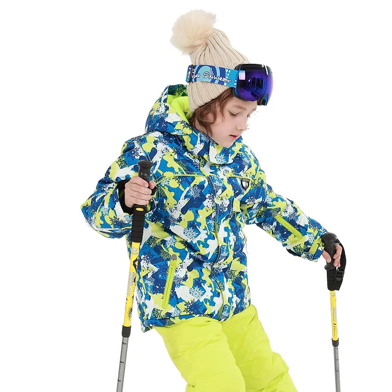 Boys Girls Children's Snow Ski Suits Outdoor Wear Hooded Jackets+Bandage Pants Kids Winter Warm Snowboard Ski Wear Costume