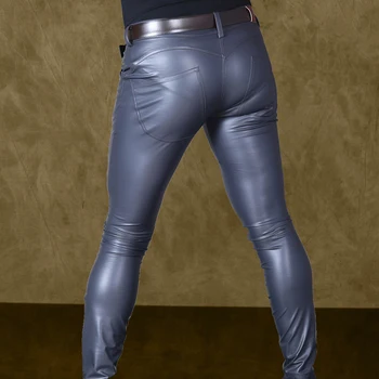 

Sexy Men Pu Faux Leather Pencil Pants Matte Shiny Fashion Pants Soft Skinny Gay Pants Zipper Open Gay Wear Plus Size FX100