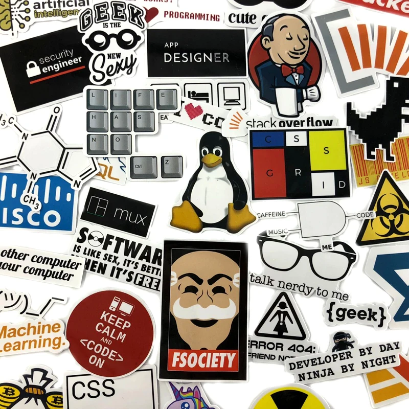 40 Pcs/Set SQL Programming Stickers Geek Hacker Bitcoin Developer Language APP Logo For Laptop Luggage Car Toy Moto Stickers
