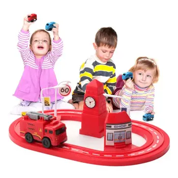 

Creative Clockwork Wind-up Track Fire Truck Car Scenes Children Kids Educational Intelligent Toys