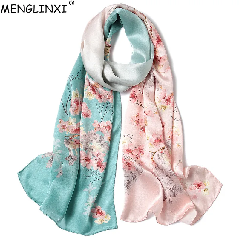 

Hand-rolled Edges Floral Print 100% Silk Scarf For Women Pure Silk Spring Scarf Shawl Fashion Luxury Scarves Wraps