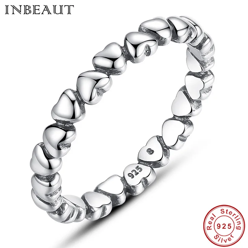 

INBEUAT Eternal Love Heart Stackable Ring 925 Silver Femal Vintage Jewelry Engagement Rings Bond for Women Linked Belove Gift