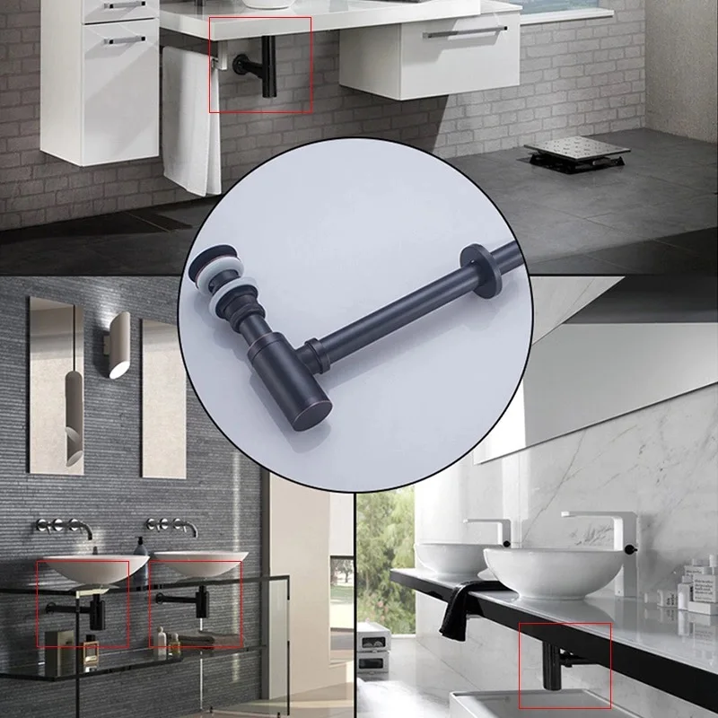 Billig LIUYUE Becken Pop Up Drain Schwarz Messing Flasche Falle Waschbecken Siphon Drains mit Pop Up Abfluss Kit P TRAP Rohr abfall Hardware