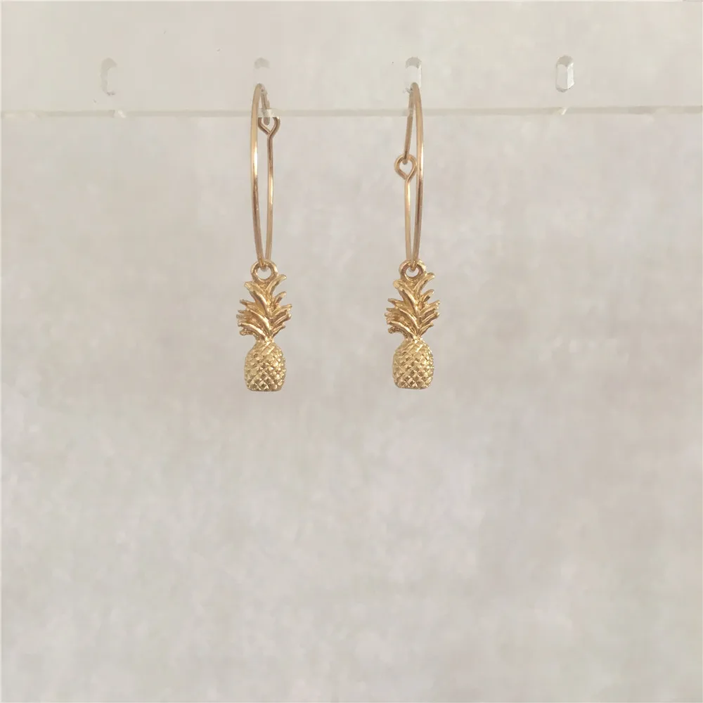 

LOVELY 16K GOLD COLOR PINEAPPLE CHARM THIN HOOP EARRING FOR WOMAN GIRL