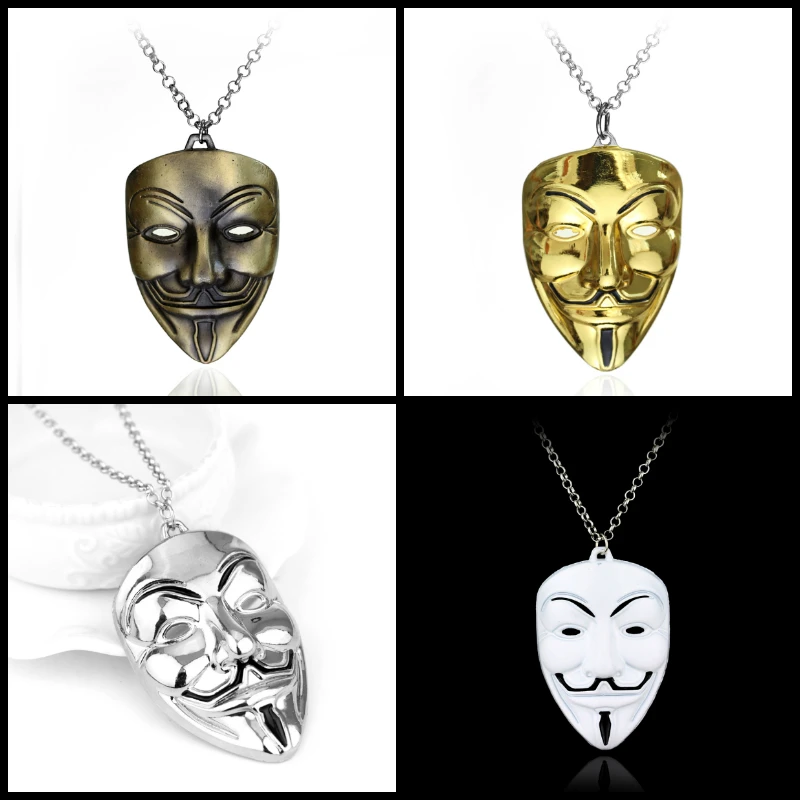 Movie Jewelry V for Vendetta ANONYMOUS GUY Mask Metal Pendant Necklace