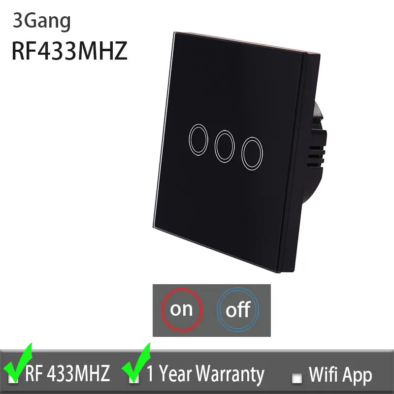 Vhome светодиодный светильник сенсорный выключатель РЧ стеклянная панель умный пульт дистанционного управления Переключатель ЕС тип 220 В для умного дома светильник светодиодный сенсорный переключатель - Цвет: Black 3 gang