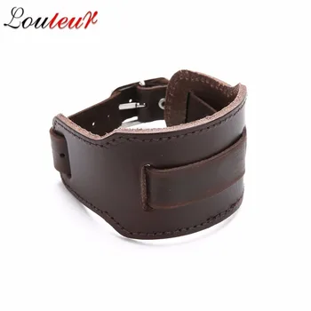 

LOULEUR Fashion Men Leather Bracelet Cuff Rope Bangles & Bracelet Adjustable Wide Black Brown Color Vintage Punk Unisex Jewelry