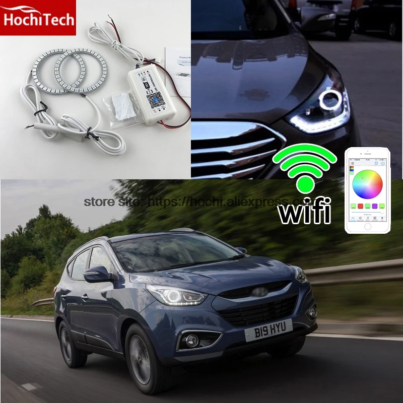 HochiTech отличный RGB многоцветные halo кольца комплект Автомобильный Стайлинг для hyundai ix35 2010-2012 ангельские глазки wifi Пульт дистанционного управления