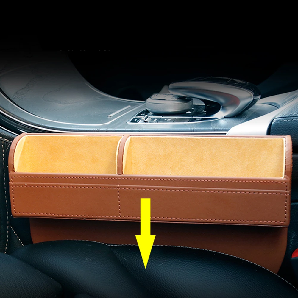 Car Gap Filler Leather Seat Holder Storage Container For Tesla Model X//S Brown