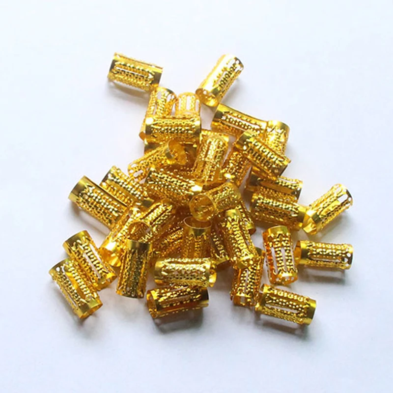 Hot Sale 100pcs/lot Adjustable Cuff Clip 8mm Hole mix Silver Golden Plated hair dread Dreadlock Bead Colorful Round Hair Rings