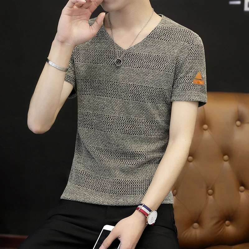 

Men's Hollow Mesh Short Sleeved T Shirts Summer 2019 New Casual Tops Tees Big Size Korean Slim Male V Neck Tshirts
