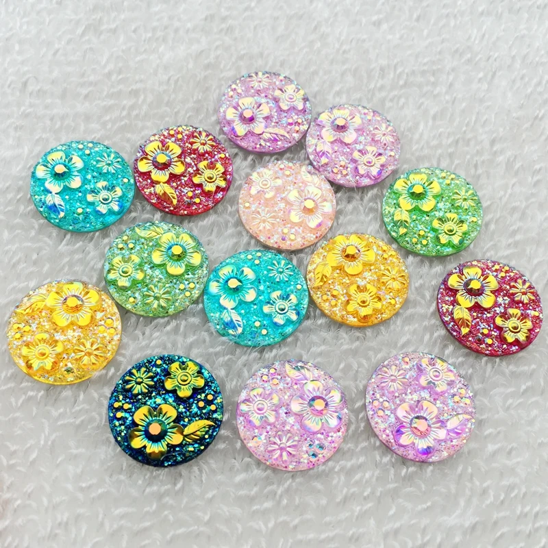 

Wholesale 150pcs 16mm AB Resin Rhinestones Flat Back Round flower Gems Button For Clothes Dress Crafts Garment decoration-A65