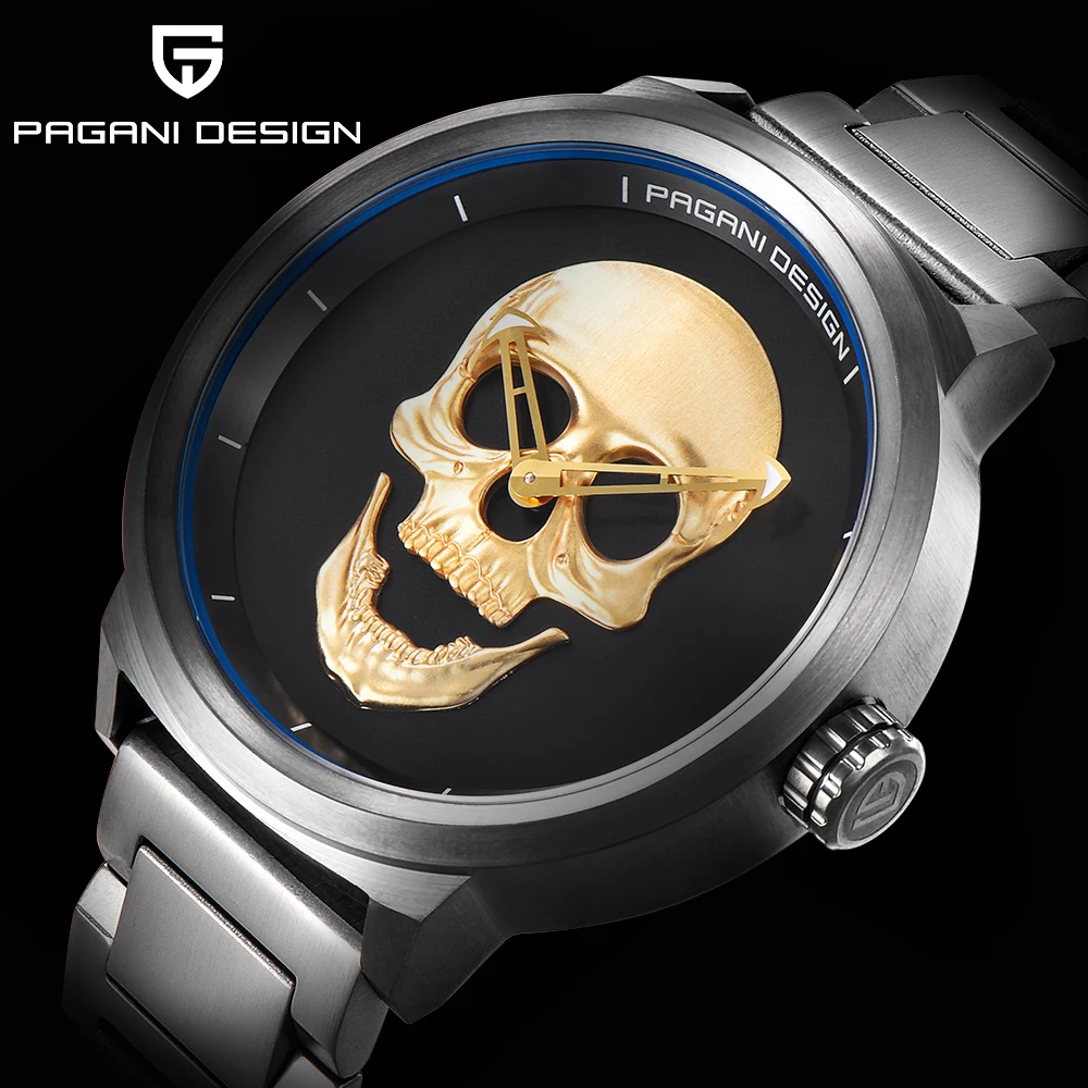 Punk 3D Skull Personality Retro Fashion Men's Watch Waterproof 30m Steel Stainless Quartz PAGANI DESIGN Relogio Masculino | Наручные