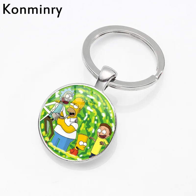 

Konminry Rick and Morty Keychain Keyring Cartoon Jewelry Glass Dome Photo Key Chains 2018 New Arrival Gifts Silver Bronze Metal