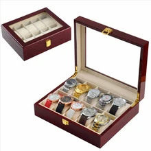 Новая модная коробка для часов 10 узор деревянный экран Коробка органайзер для хранения бижутерии слот коробка для часов с окошком с коробкой для хранения