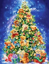 

Shining Cartoon Bear Christmas Tree Wall Sticker Diamond Inlay 5D Diy Full Mosaic Drill Diamond Painting Bear Home Decorative