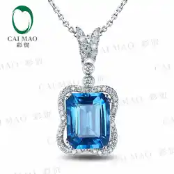 CaiMao 18KT/750 Белое золото 3,78 ct натуральный если голубой топаз и 0,22 ct полный огранки обручение драгоценный камень кулон ювелирные изделия