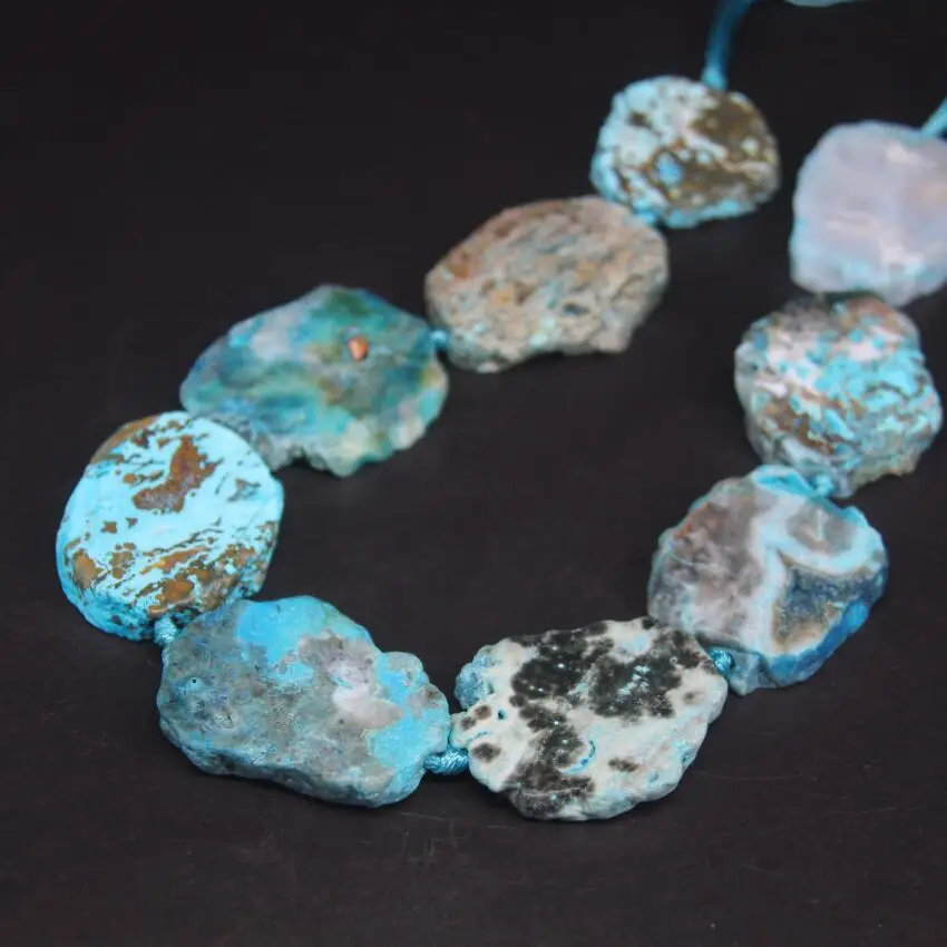 

New!!! 8-10PCS/strand Blue Raw Ocean Agates Slab Slice Loose Beads,Natural Ocean Jaspers Stone Nugget Pendants Jewelry Making