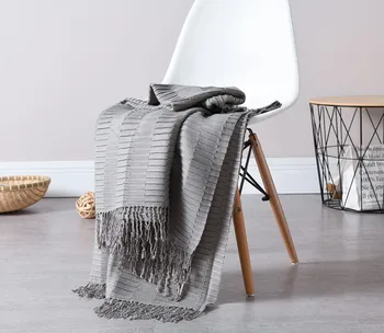 

Waffle Checks Casual Plaid Knit Blanket with Tassel Thin Knitted Blanket for Bed Sofa Cover Bedspread Throw Blanket Anti-Pilling