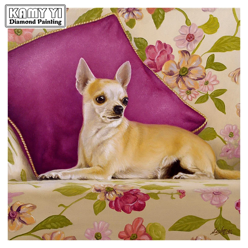 

5D DIY diamond embroidery Chihuahua on the bed diamond painting Cross Stitch full square Rhinestone mosaic home decoration