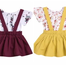 Emmaaby/комплект из 2 предметов с цветочным рисунком; комбинезон с длинными рукавами для маленьких девочек; Топы+ юбка на подтяжках; комбинезоны; От 0 до 18 лет