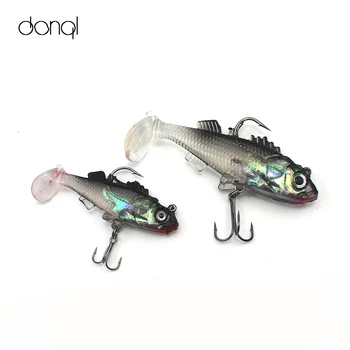 

1 PCS 3D Eyes Lead Fishing Lures With T Tail Soft Fishing Lure Treble Hook Baits 2.36 inch 9g