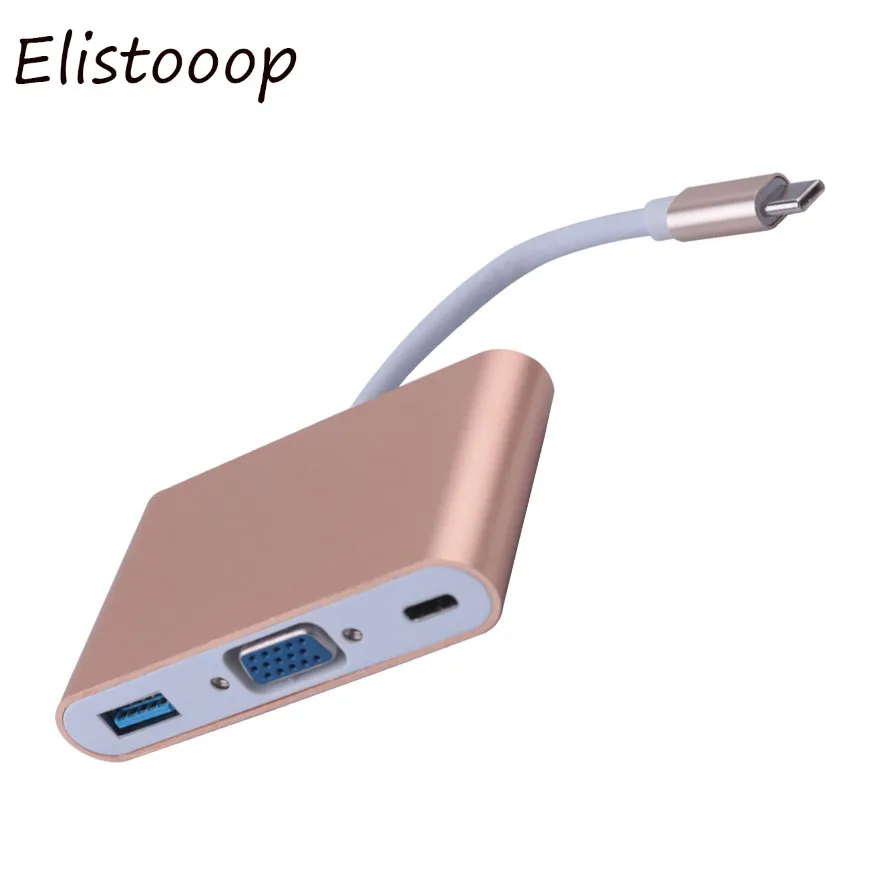 Адаптер-конвертер Elistooop с USB 3 1 Type C на VGA в концентратор зарядным портом PD для Apple