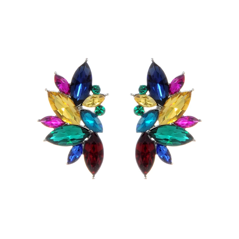 

ZHINI Women Fashion Earrings Rhinestone Colorful Glass Resin Sweet Metal with Gem Ear Stud Earrings For Women Girls Wholesale