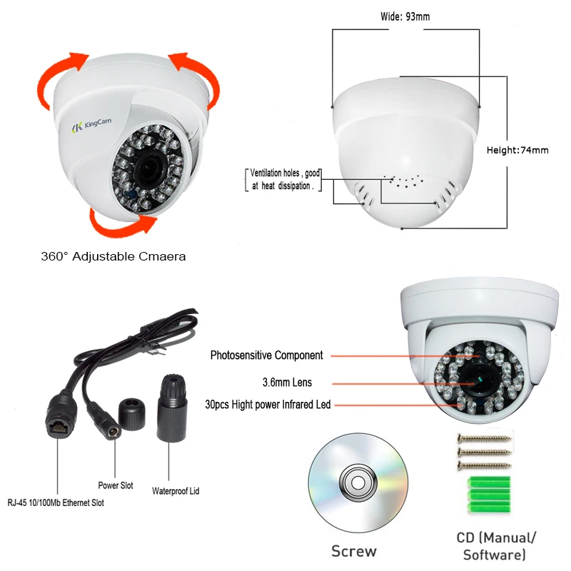  Kingcam 1080P Audio Dome Ip Camera con Microfono 2MP di Sicurezza Interna Ipcam Giorno/Notte Cctv O