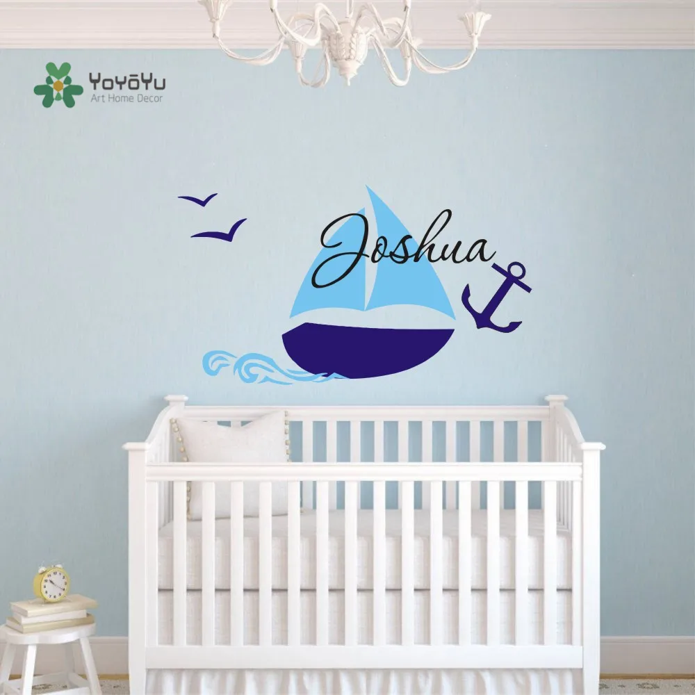 Autocollant Mural Personnalise Nom Pour Chambre Garcon Autocollant Mural Avec Nom Nautique Pour Bateau A Voile Decoration Pour Pepiniere Garcon Modele De Decoration Pour La Maison Bricolage Aliexpress