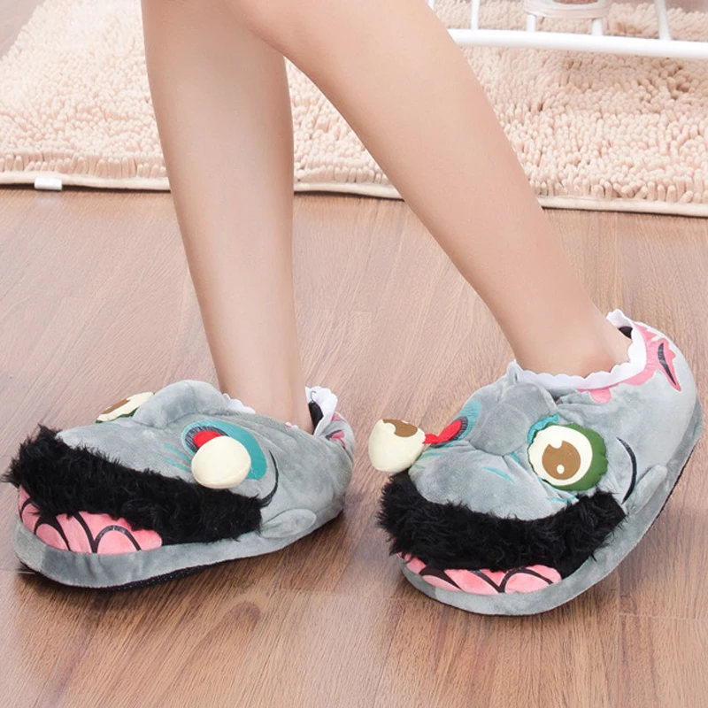 

Halloween Zombie Funny Indoor Slippers Cotton Shoes Winter Warm Soft Non Slip Cartoon Home Slipper for Women Men SH17