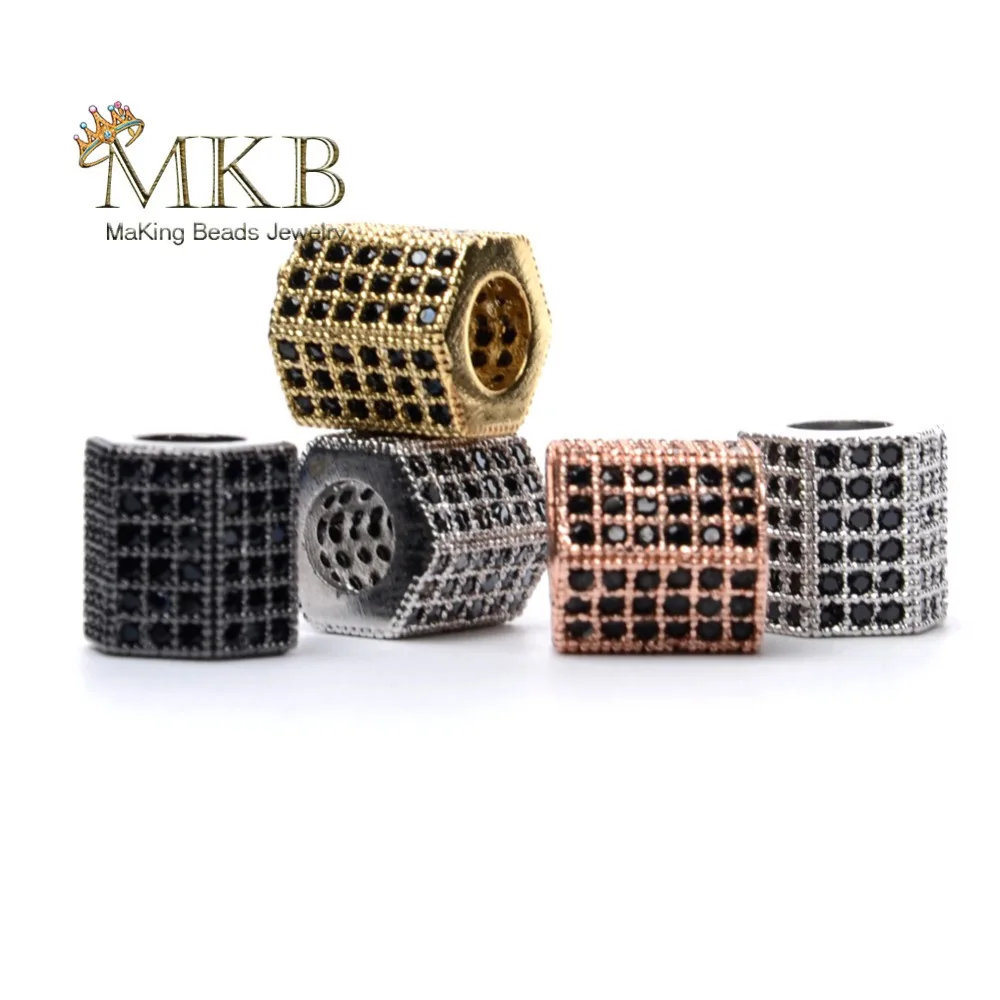 

Fashion Geometric Micro Pave Black Cubic Zirconia Beads For Jewelry Making 8mm Hexagon Spacer Beads Diy Bracelet Accessories